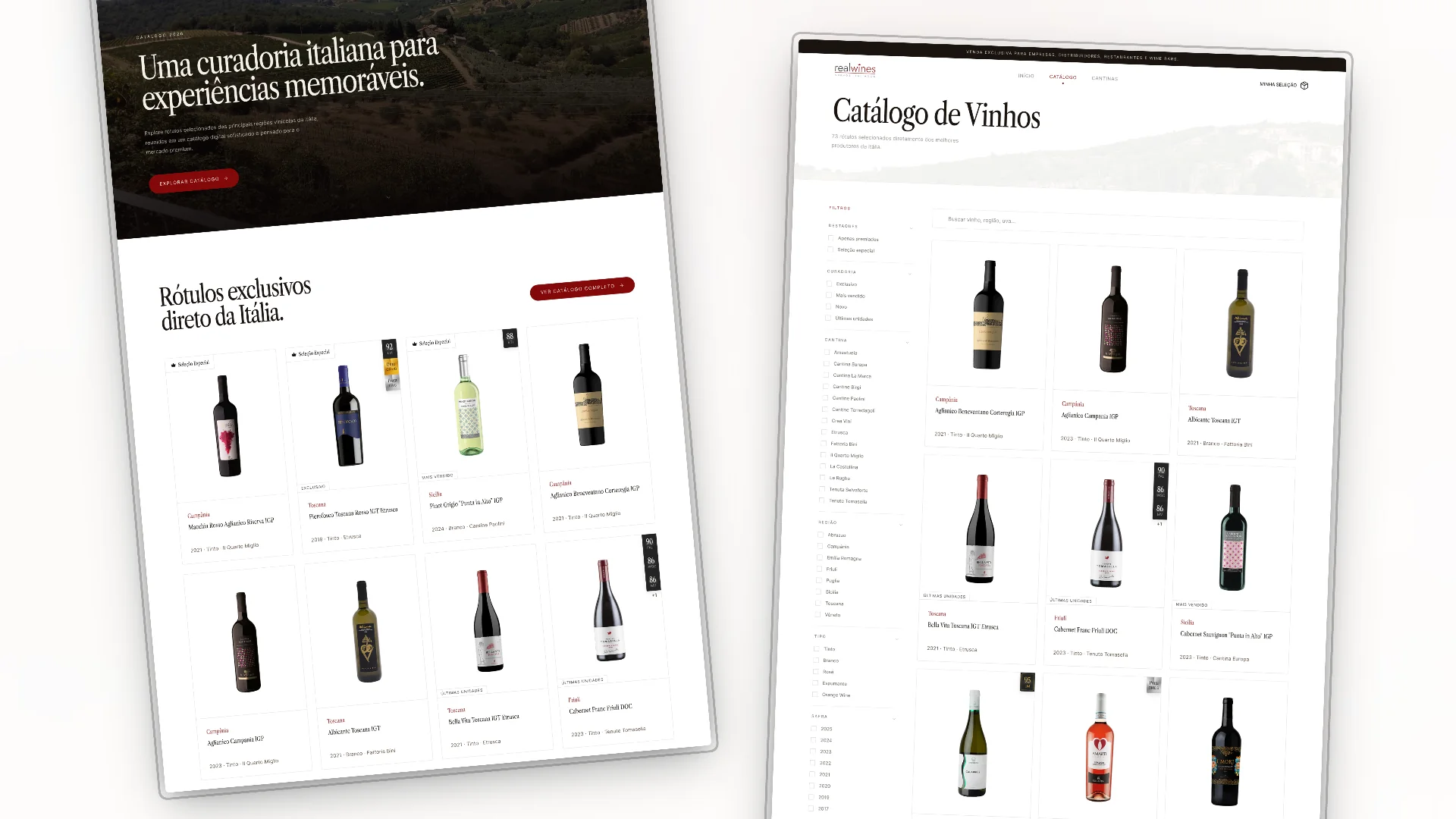 Catálogo impresso anterior da Realwines e materiais comerciais estáticos