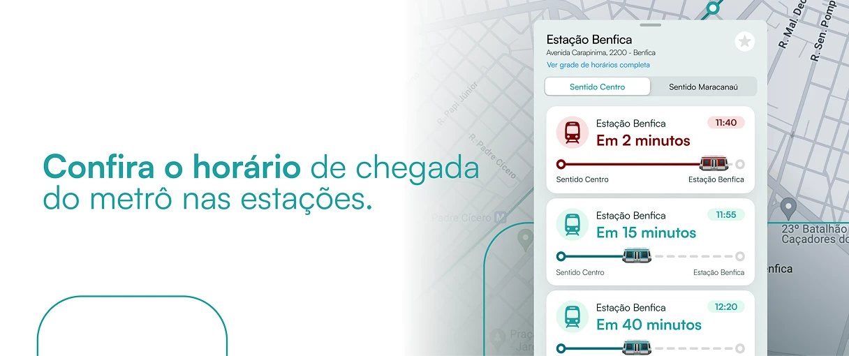 Horários de chegada do metrô nas estações de Fortaleza no app Seu Metrô